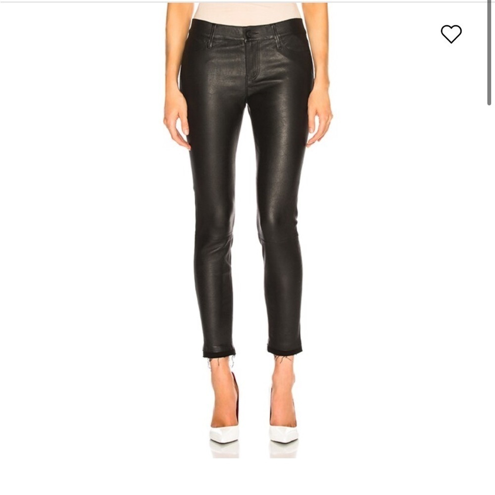 RtA Lambskin Leather Prince Pants Black Mystic Stretch Raw Hem Sz 25